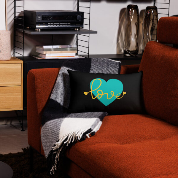 Summer of Love Premium Pillow - Black/Iris Blue Hearts - Image 4