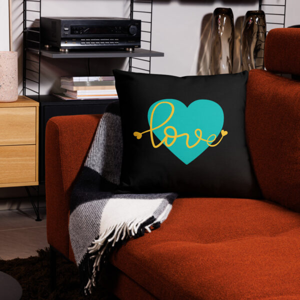 Summer of Love Premium Pillow - Black/Iris Blue Hearts