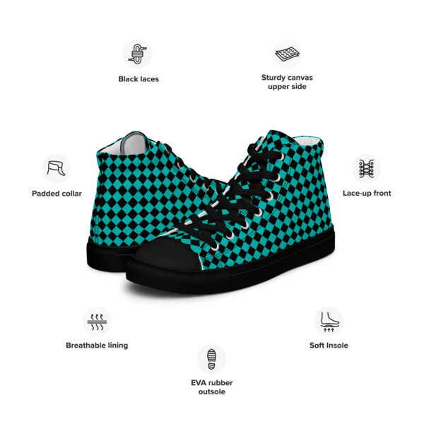 Summer of Love Men’s High Top Canvas Kicks - Black/Iris Blue Checker - Image 6