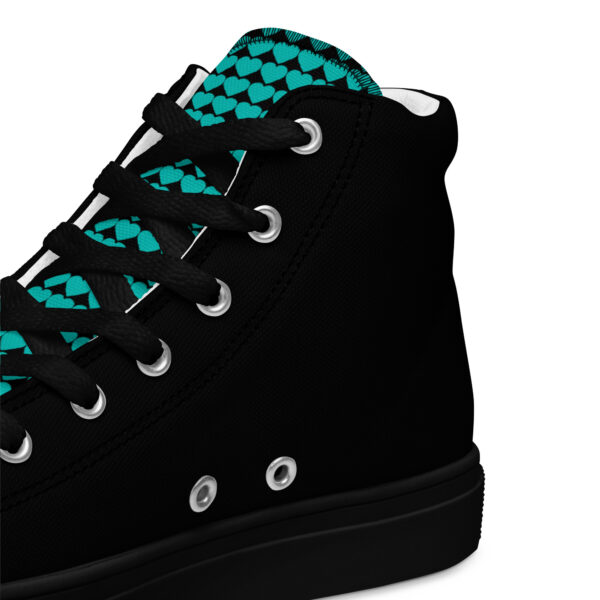 Summer of Love Men’s High Top Canvas Kicks - Black/Iris Blue Hearts Tongue - Image 4