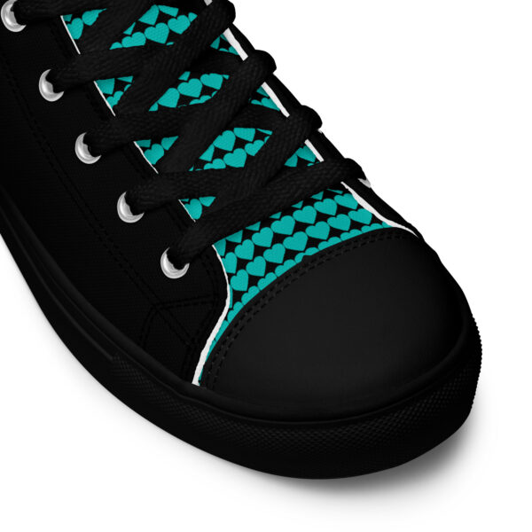 Summer of Love Men’s High Top Canvas Kicks - Black/Iris Blue Hearts Tongue - Image 3