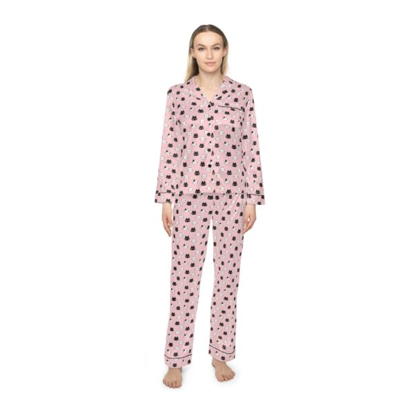 Women's Satin Pajamas with Cute Cat Print