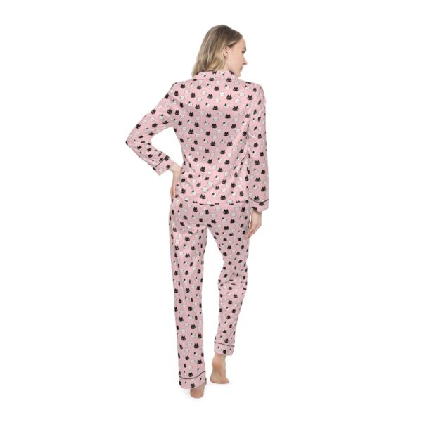 Women's Satin Pajamas with Cute Cat Print - Image 4