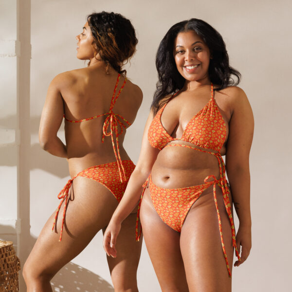 Orange Floral Print Recycled String Bikini - Image 5