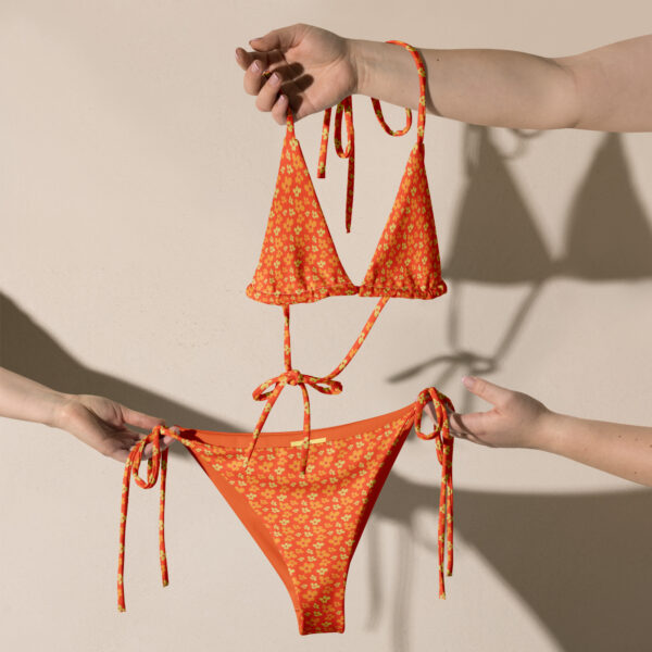 Orange Floral Print Recycled String Bikini - Image 11