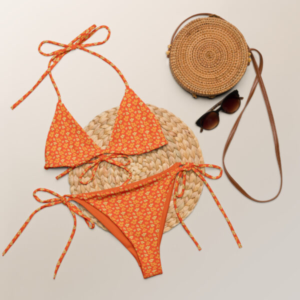 Orange Floral Print Recycled String Bikini - Image 12